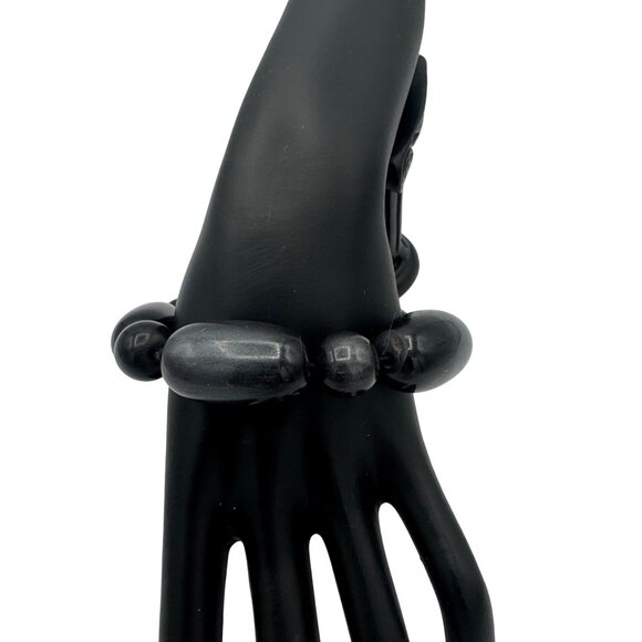 Chunky Black Beaded Stretch Bracelet With Large Oval & Round Beads - Picture 2 of 3